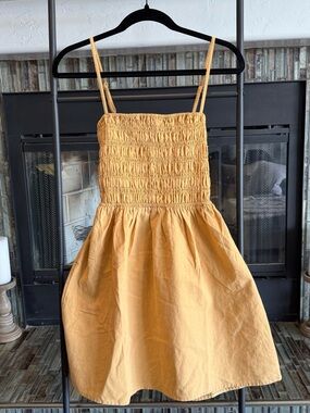 Billabong Smocked Strappy Back Mini Dress in Mustard